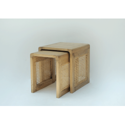 Rattan Stool/Sidetable - S/2